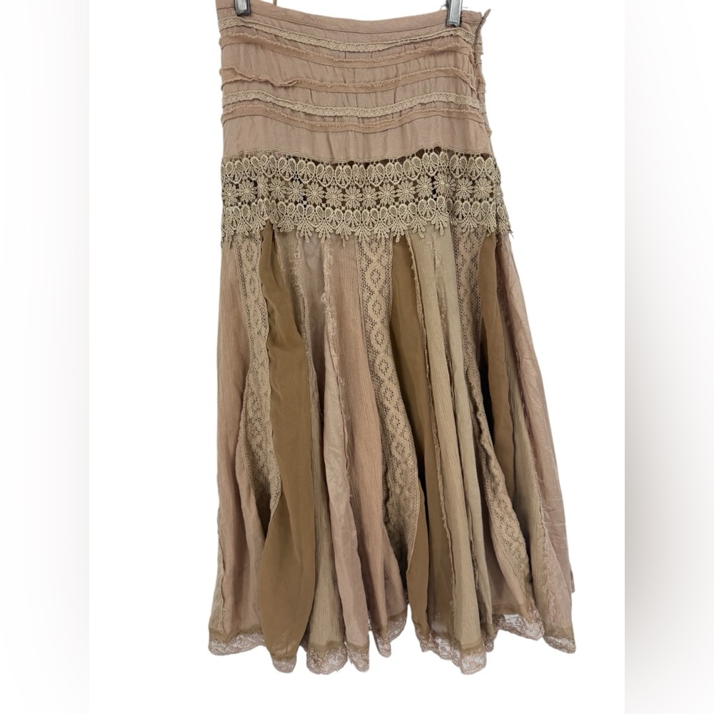 Vintage 90s Brown Mixed Media Lace Gypsy Skirt Whimsigoth Witchy Boho Maxi - Picture 5 of 11
